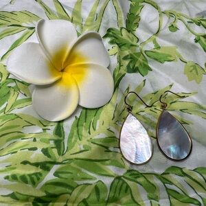 Gold tone Fish Hook Mother of Pearl Earrings